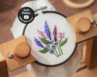 Lavender Floral Pattern Pdf Download | Hand Embroidery | Beginner Easy DIY Art | 3” 4” 5” | How To Embroider Flowers ( PDF Pattern + Video )