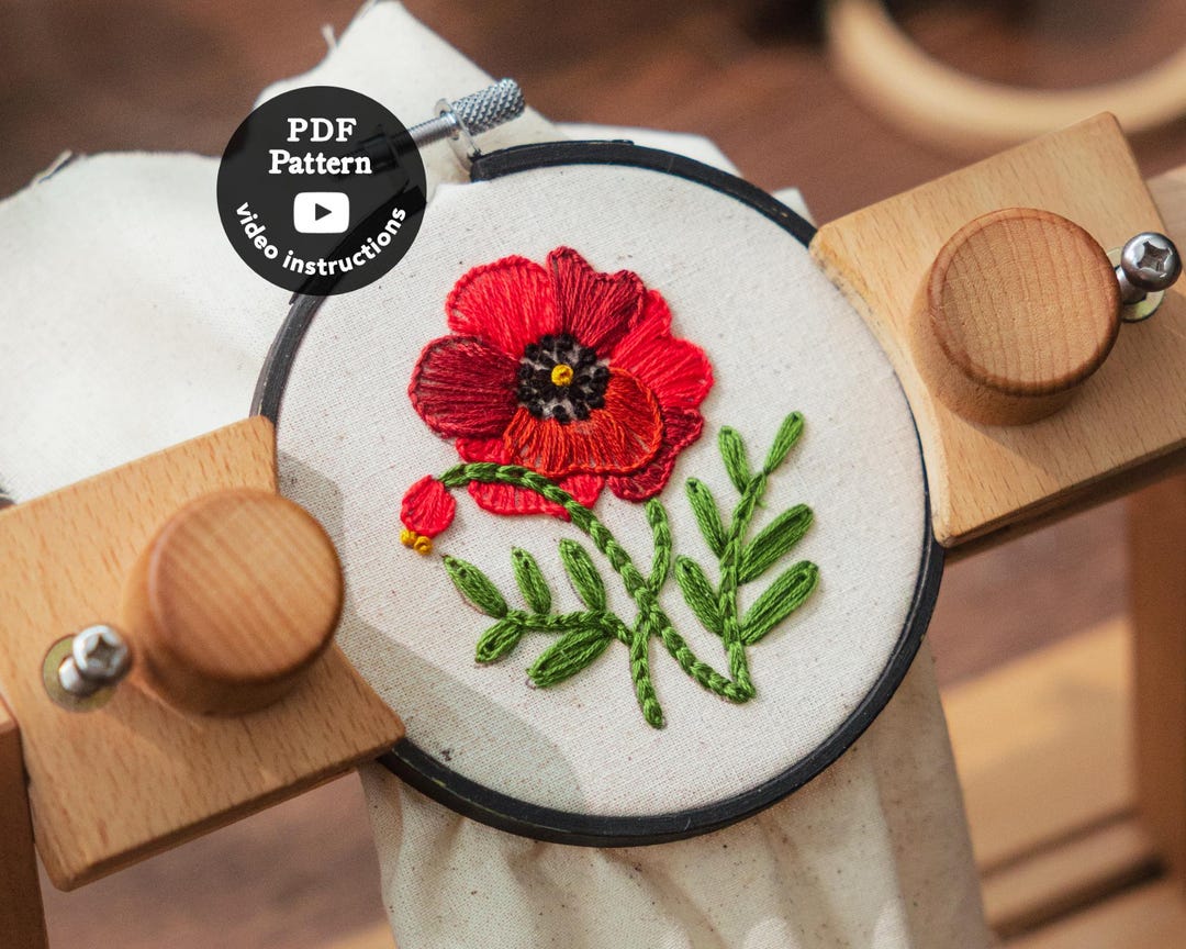 Poppy Floral Hand Embroidery Pdf Pattern | Beginner Friendly | 3” 4” 5 ...