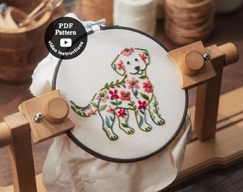 Dog embroidery pattern | Puppy Pdf Pattern | Cute pet hand embroidery | Easy DIY Beginner Hoop Art ( PDF Pattern + Video )