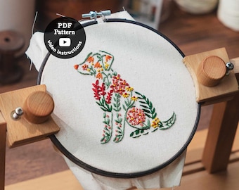 Floral Dog Embroidery Pdf Pattern | Beginner Hoop Art (PDF Pattern + Video)