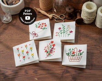 5 Floral Card Embroidery Patterns PDF – Easy Beginner Designs (Instant Download)
