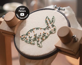 Bunny Embroidery Pattern PDF | Cute Animal Hand Embroidery Pattern | Easy Beginner Woodland Embroidery PDF | Modern DIY Hoop Art
