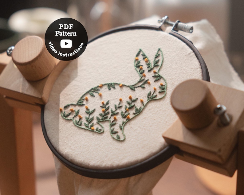 Bunny Floral Embroidery Pattern | Beginner DIY Hoop Art (PDF Pattern) image 1