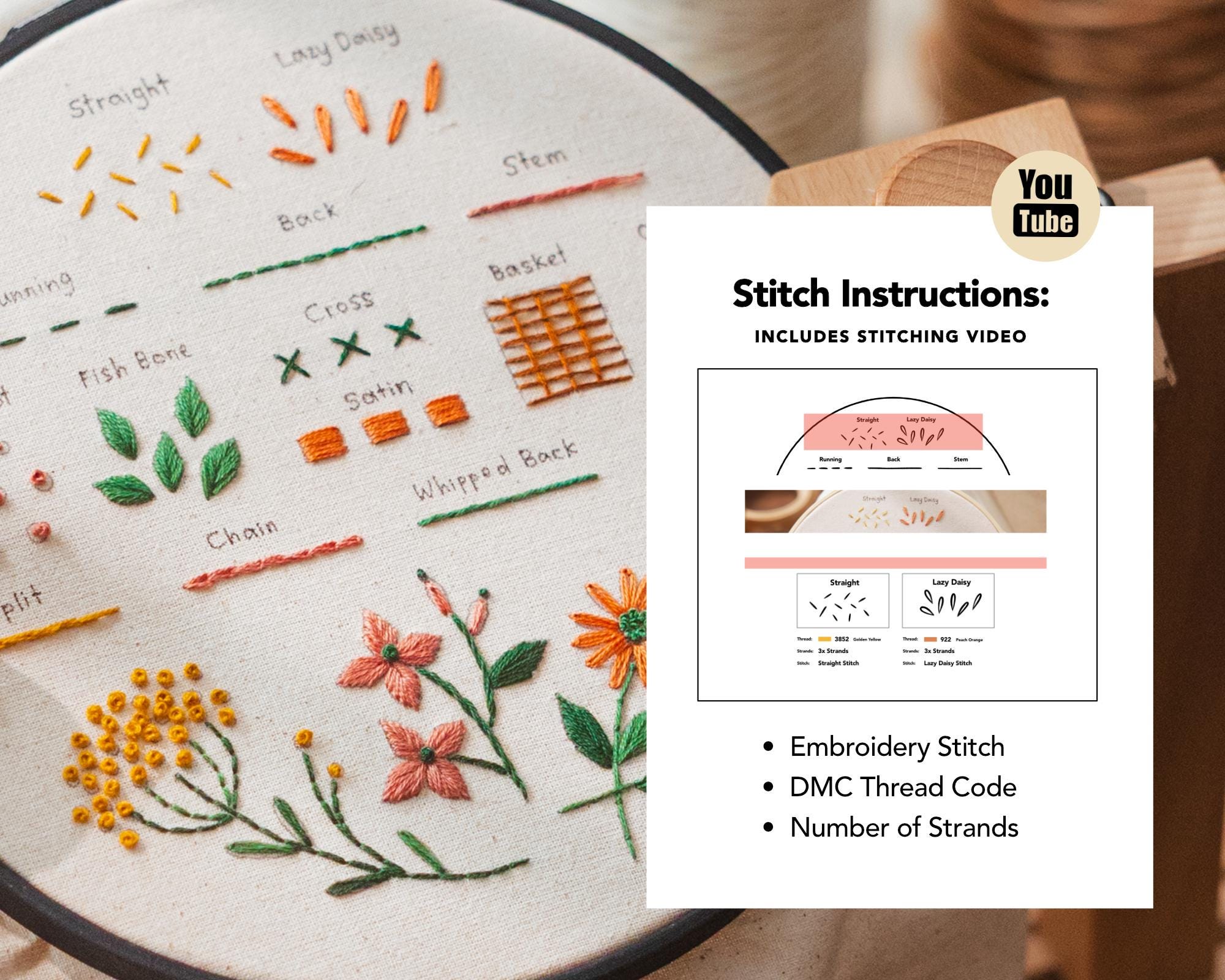 Beginner Hand Embroidery Practice Sampler Pattern Pdf | Tutorial Video ...
