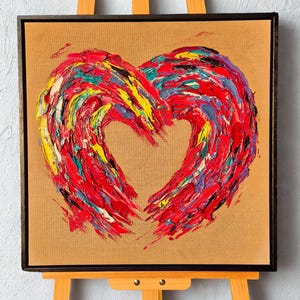 Textured Heart Oil Painting 62x62cm - Barelove - Colorful Abstract Love Art on Raw Canvas - Contemporary Palette Knife Wall Decor