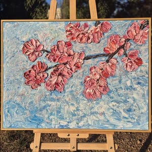 Original Oil Painting 83x63 cm - Hanami - Cherry Blossom Painting - Textured Floral Oil Art - Spring Bloom Wall Decor