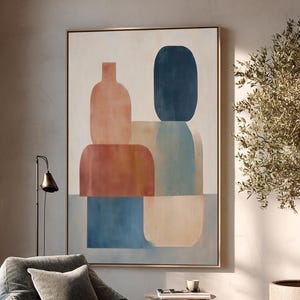 Teal Blue Geometric Painting, Handmade Acrylic Canvas Art, Original Wall Art for Home Office, Modern Home Style Decor