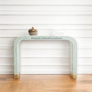 Bone Inlay Moroccan Design Waterfall Console Table Sage Green