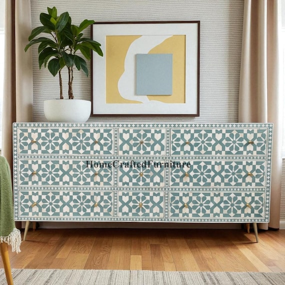 green 9 drawer dresser NEW! Emerald Green 9 drawer Mid Century Modern long | Shabby Roots Boutique - San Francisco, CA