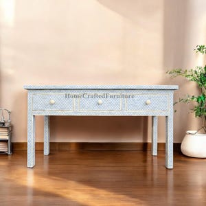 Inlegwerk met been Visschubbenontwerp 3 lades consoletafel ijsblauw