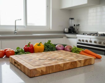 Handgefertigtes Viya Teak Holz Design Checker Schneidebrett