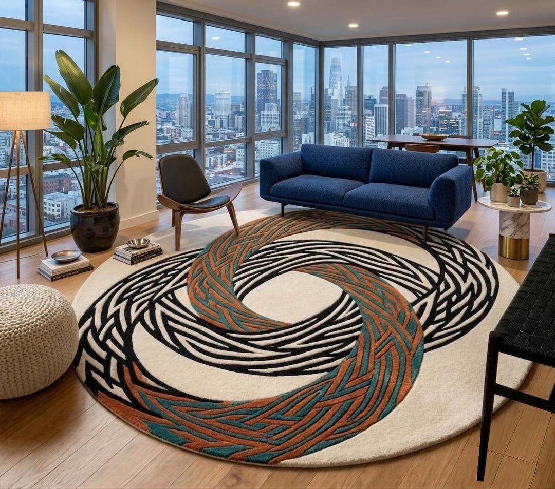 Hand Tufted Wool Rug: Round Abstract Loop Carpet for Modern Interiors ...