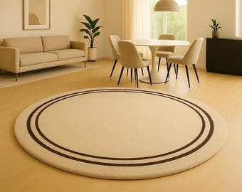 Handmade Round Wool Rug 5x5 Modern Circular Tufted Carpet for Living Room Floor Decor
