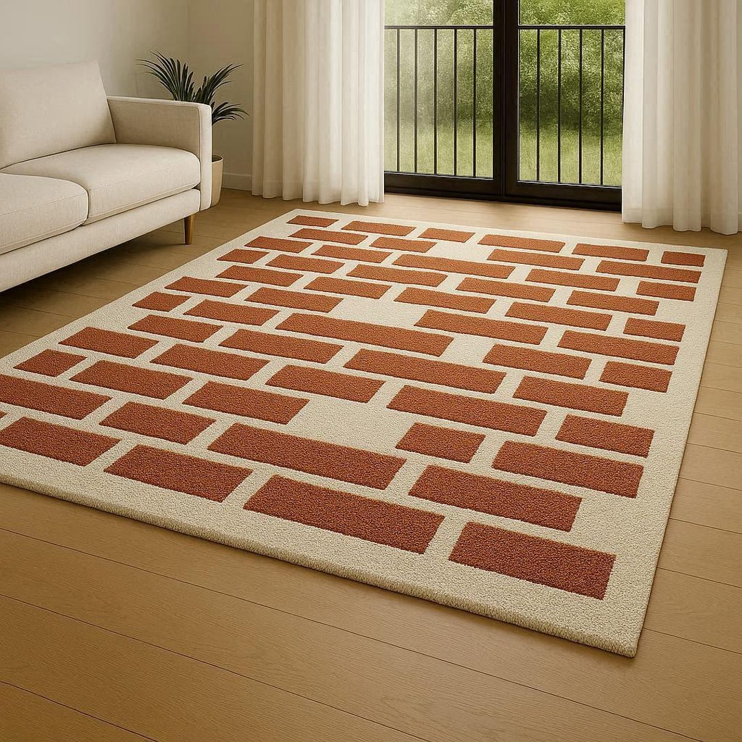 Handmade Terracotta Brick Pattern Wool Area Rug, Modern Geometric ...