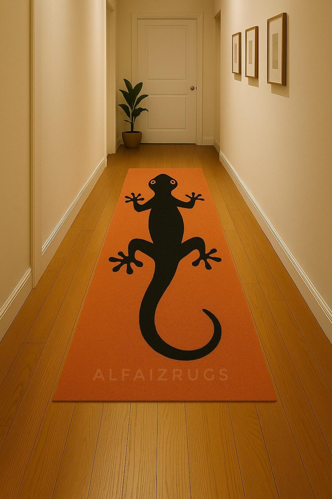Cool Rug Lizard Handtufted Wool Lizard Runner Rug - Orange & Black Gecko Hallway Carpet ...