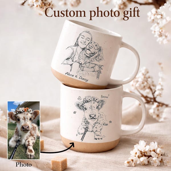 Engraved Ceramic Mug, Custom Portrait, Custom Photo Mug