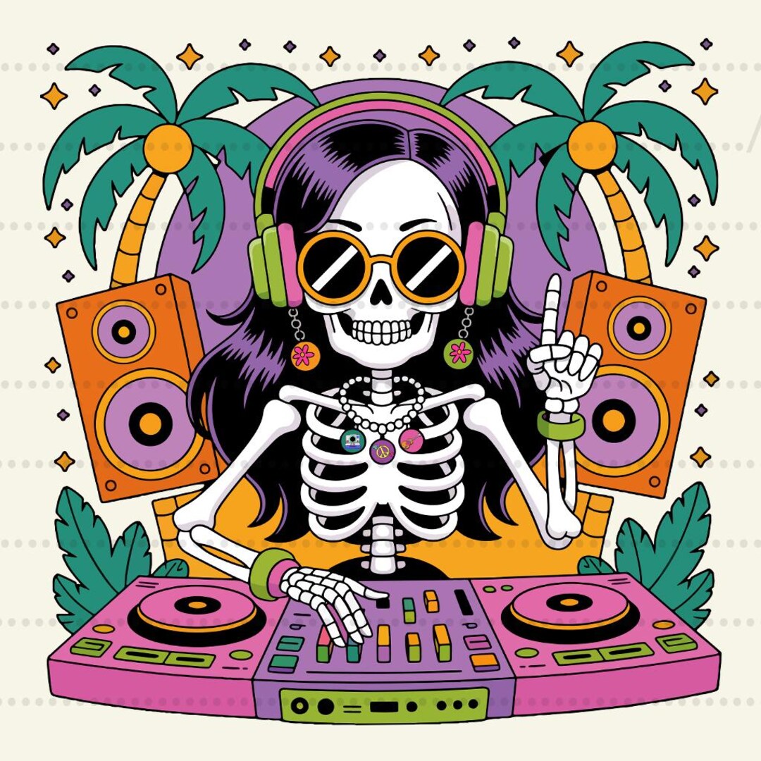 Skeleton Rave Cd DJ Skeleton PNG: Retro Rave Skull Clipart (digital Download - Etsy