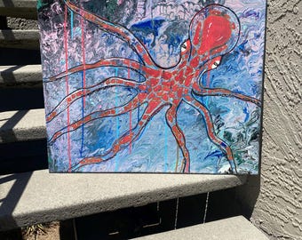 Roter Oktopus Acrylmalerei auf 24x30"" Keilrahmen