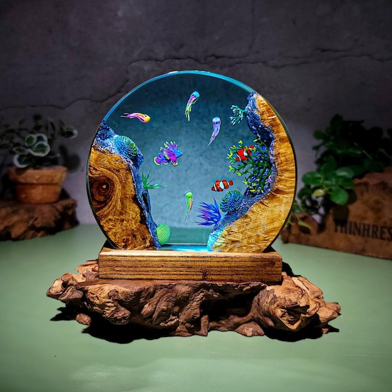 Ocean World Resin Lamp: Handmade Coral Reef Epoxy Night Light