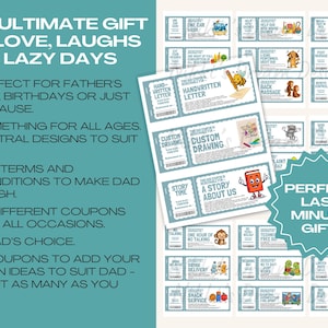 Dad coupons great for Father's Day gift or Dad's Birthday Gift, printable gift, DIY Gift for him, 51 coupons and 6 bonus Dad's choice and you choose, digital download, so easy to print and use.