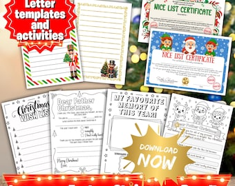 Letter to Father Christmas Colour in Printable Bundle Christmas Activity Pages for Kids with Nice List Certificates