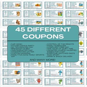 Dad coupons great for Father's Day gift or Dad's Birthday Gift, printable gift, DIY Gift for him, 51 coupons and 6 bonus Dad's choice and you choose, digital download, so easy to print and use.