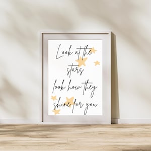 Look at the Stars Wall Art Print | Yellow Lyrics Poster | Inspirational Quote Art | Nursery Room Decor | Starry Night Print