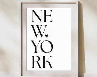 New York Travel Poster | Minimalist Typography Wall Art | Printable Wall Decor | Physical Print for Home or Office