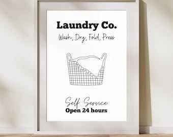 Laundry Co. Wall Art Print | Modern Farmhouse Laundry Room Decor | Wash Dry Fold Press Sign