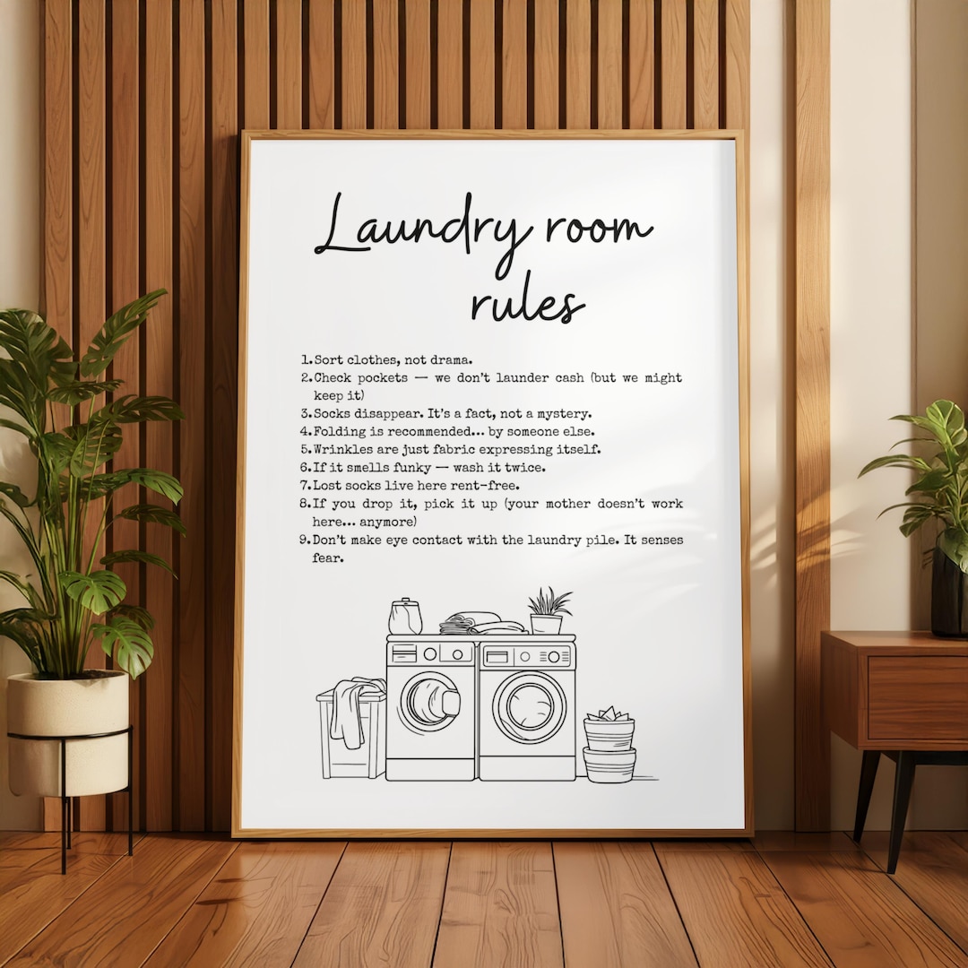Funny Laundry Room Rules Print | Laundry Wall Art | Humorous Home Decor ...