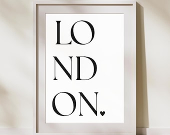 London Travel Poster | Minimalist Typography Wall Art | Printable Wall Decor | Physical Print for Home or Office