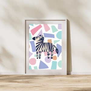 Colourful Zebra Nursery Print | Abstract Kids Wall Art | Safari Animal Wall Art