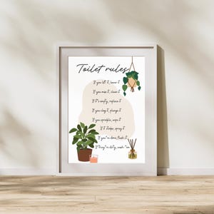Toilet Rules Print | Funny Bathroom Sign | Wall Art for Guest Bath or Home