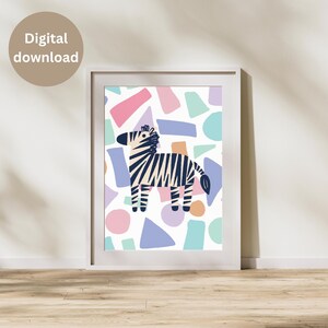 Colorful Zebra Nursery Print | Abstract Kids Wall Art | Safari Animal Digital Download
