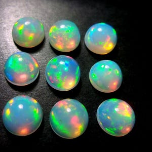 7x7 MM Natural AAA Grade White Base With Multi Color, Rainbow Fire Play Ethiopian Opal Round Shape Cabochon, Jewelry Making Loose Gemstone