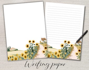 Sunflower Landscape Writing paper Lined Unlined-A4/A5 Pen pal supplies-Letter writing note sheets-Notepaper with or without lines