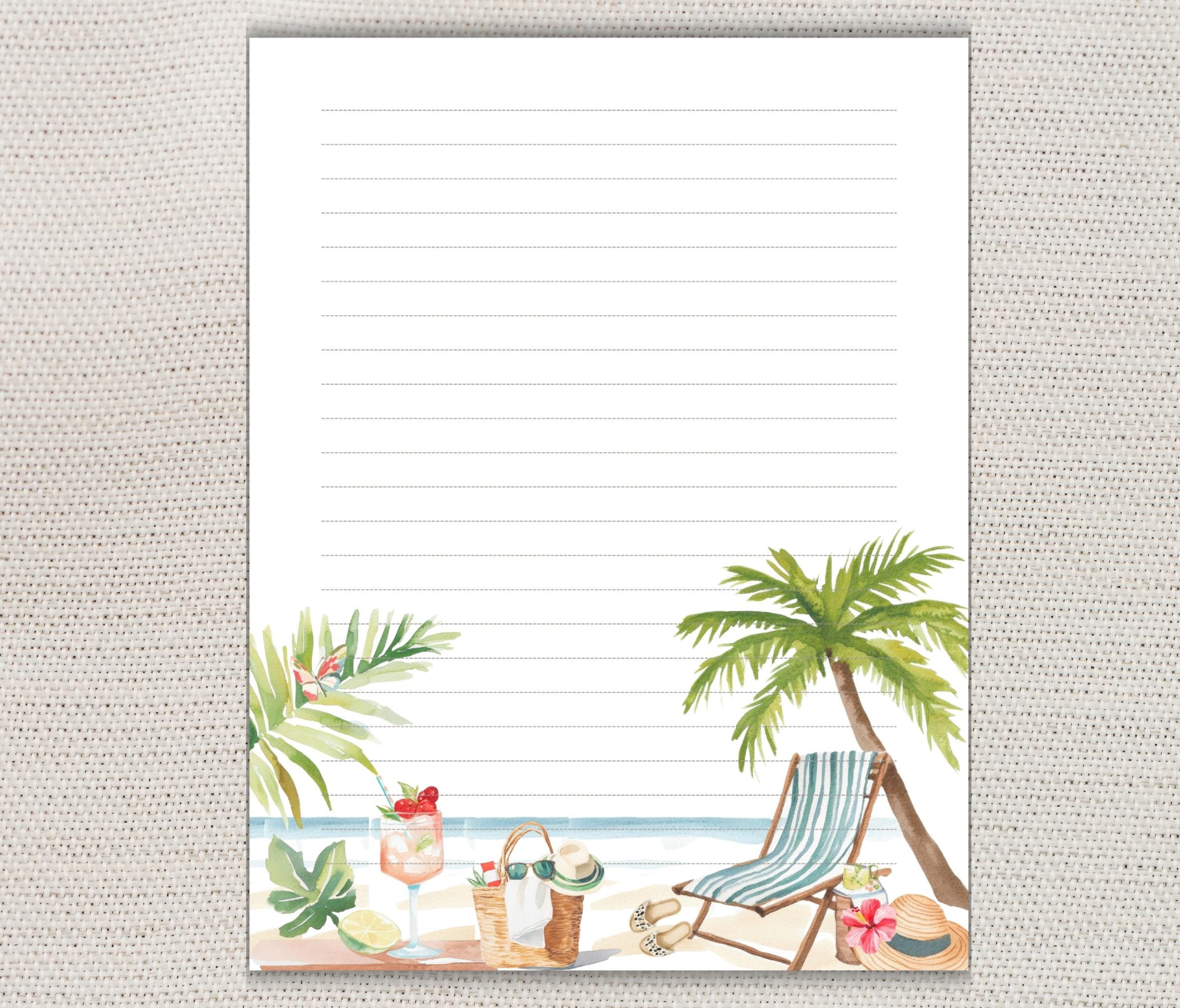 Beach Writing Paper Lined Unlined-a4/a5 Pen Pal Supplies-woman ...