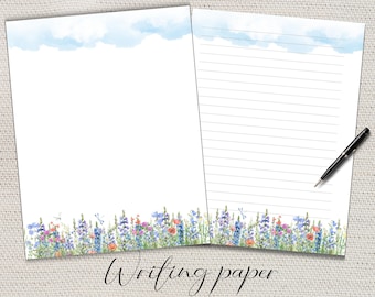 Wildflower Writing paper Lined Unlined-A4/A5  Pen pal supplies-stationery letter writing note sheets-Notepaper with or without lines