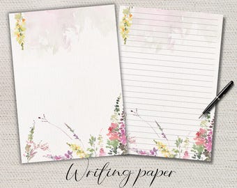 Flower Writing paper Lined Unlined-A4/A5  Pen pal supplies-Flower stationery letter writing note sheets-Notepaper with or without lines