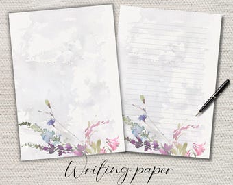 Flower Writing paper Lined Unlined-A4/A5  Pen pal supplies-Flower stationery letter writing note sheets-Notepaper with or without lines