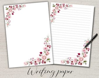 Roses Writing paper Lined Unlined-A4/A5  Pen pal supplies-Flower stationery letter writing note sheets-Notepaper with or without lines
