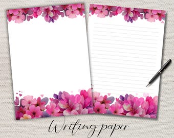 Flower Writing paper Lined Unlined-A4/A5 Pen pal supplies-Letter writing note sheets-Notepaper with or without lines