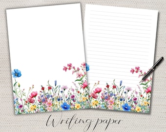 Wildflower Writing paper Lined Unlined-A4/A5 Pen pal supplies-Letter writing note sheets-Notepaper with or without lines