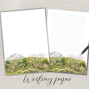 English Countryside Writing paper Lined Unlined-A4/A5 Pen pal supplies-Letter writing note sheets-Village Notepaper with or without lines