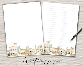 Italian Landscape Writing paper Lined Unlined-A4/A5  Pen pal supplies-Letter writing note sheets-Notepaper with or without lines