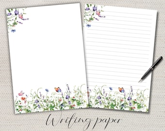 Wildflower Writing paper Lined Unlined-A4/A5  Pen pal supplies-Flower stationery letter writing note sheets-Notepaper with or without lines