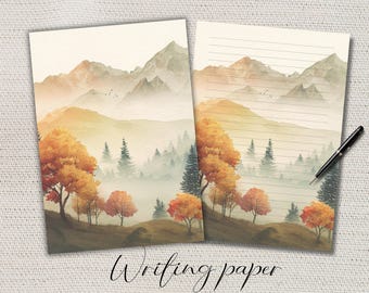 Papel para escribir con paisaje otoñal, rayado y sin rayar, tamaño A4/A5. Suministros para amigos por correspondencia, hojas para notas de papelería y cartas, papel para notas de otoño con acuarela.