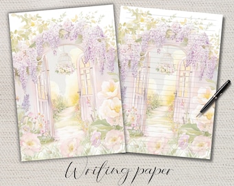 Watercolor Garden paper Lined Unlined-A4/A5  Pen pal supplies-Flower stationery letter writing note sheets-Notepaper with or without lines