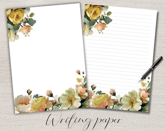 Flower Writing paper Lined Unlined-A4/A5 Pen pal supplies-Letter writing note sheets-Notepaper with or without lines