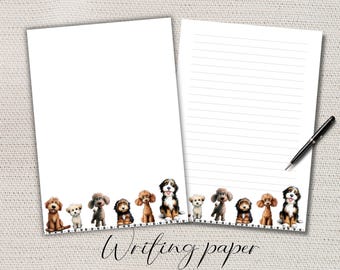 Dogs Writing paper Lined Unlined-A4/A5 Pen pal supplies-Letter writing note sheets-Dog Notepaper with or without lines